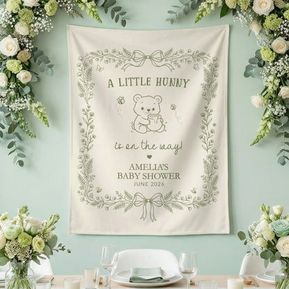 Little Hunny Baby Shower Banner Personalized Winnie Baby Shower Backdrop Custom Name Baby Shower Banner