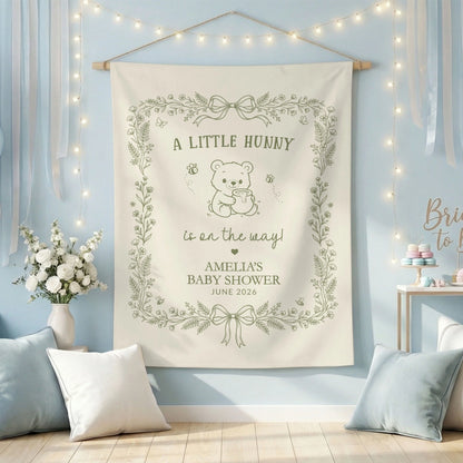 Little Hunny Baby Shower Banner Personalized Winnie Baby Shower Backdrop Custom Name Baby Shower Banner