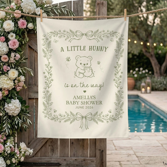 Little Hunny Baby Shower Banner Personalized Winnie Baby Shower Backdrop Custom Name Baby Shower Banner