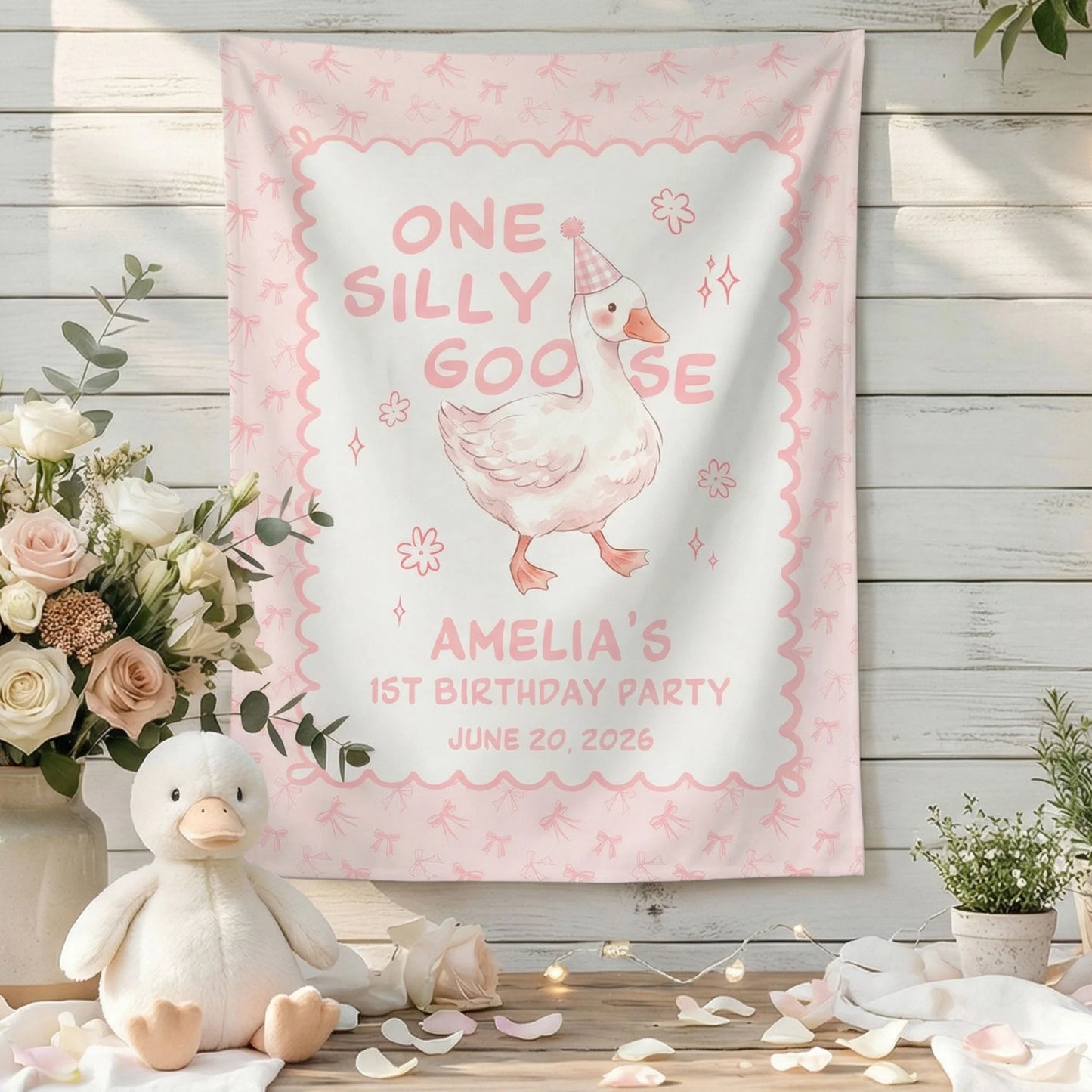 One Silly Goose First Birthday Banner Personalized Goose 1st Birthday Backdrop Custom Name Birthday Banner