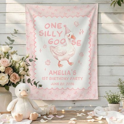 One Silly Goose First Birthday Banner Personalized Goose 1st Birthday Backdrop Custom Name Birthday Banner