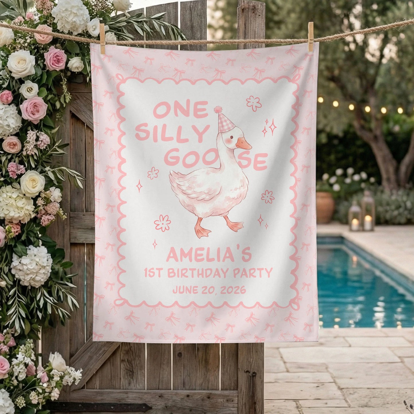 One Silly Goose First Birthday Banner Personalized Goose 1st Birthday Backdrop Custom Name Birthday Banner