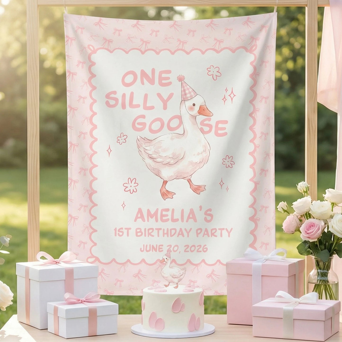 One Silly Goose First Birthday Banner Personalized Goose 1st Birthday Backdrop Custom Name Birthday Banner
