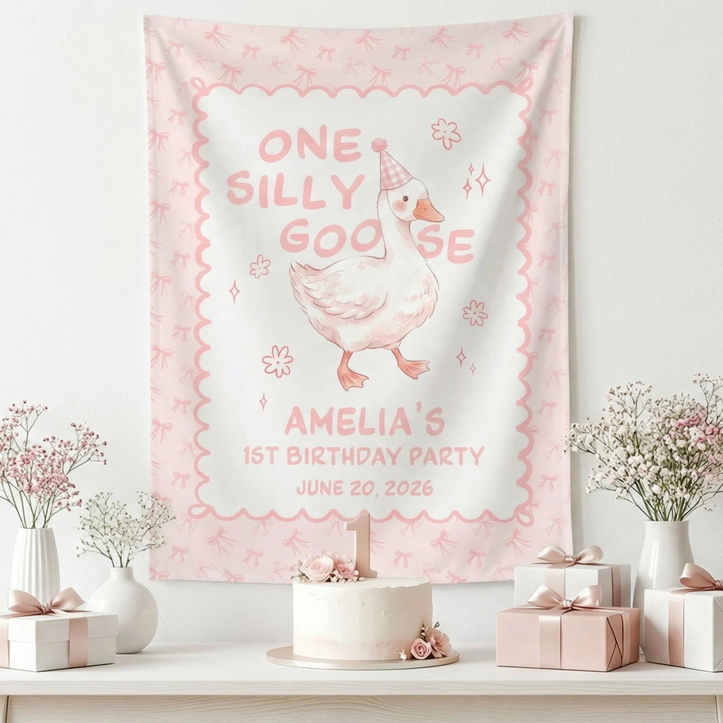 One Silly Goose First Birthday Banner Personalized Goose 1st Birthday Backdrop Custom Name Birthday Banner