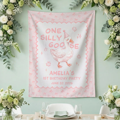 One Silly Goose First Birthday Banner Personalized Goose 1st Birthday Backdrop Custom Name Birthday Banner