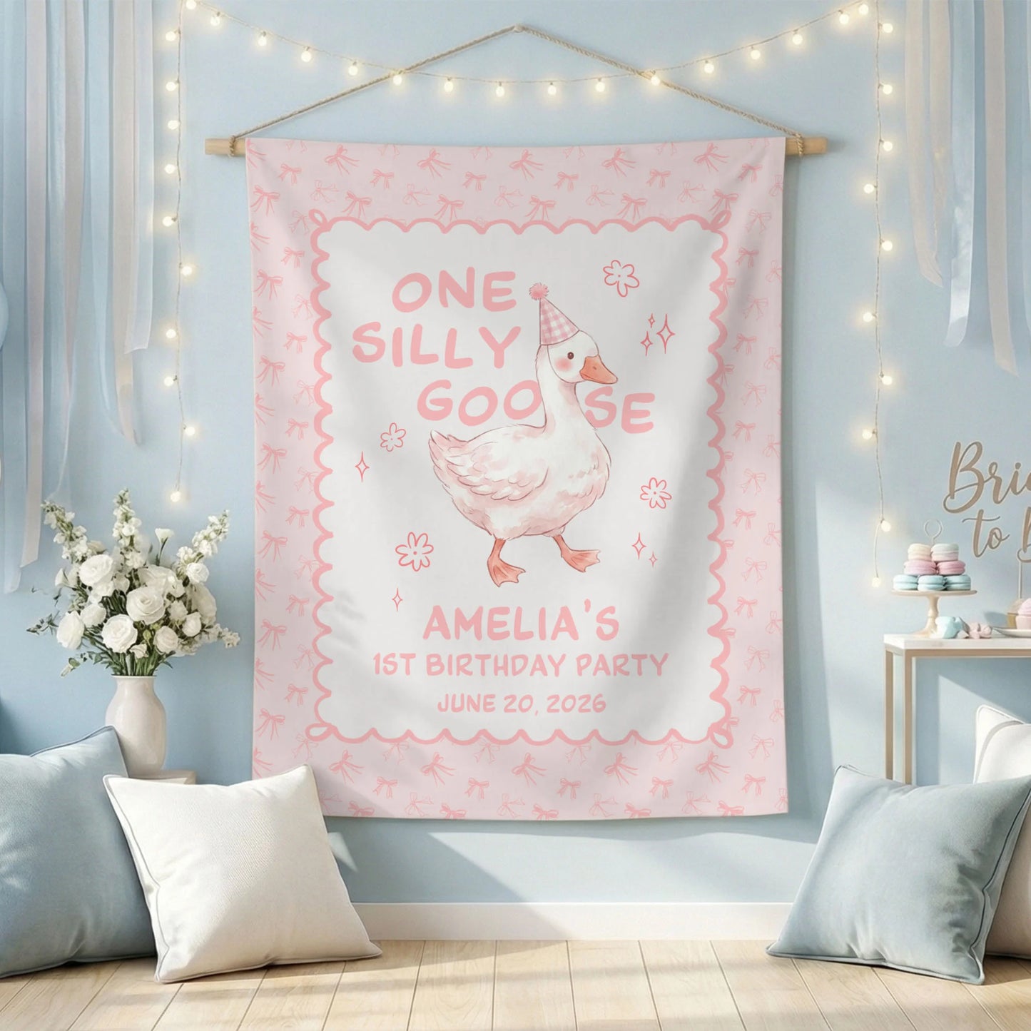 One Silly Goose First Birthday Banner Personalized Goose 1st Birthday Backdrop Custom Name Birthday Banner
