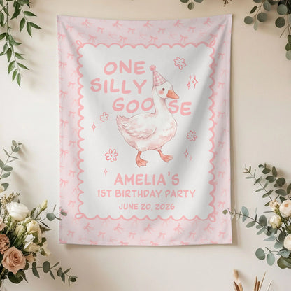 One Silly Goose First Birthday Banner Personalized Goose 1st Birthday Backdrop Custom Name Birthday Banner