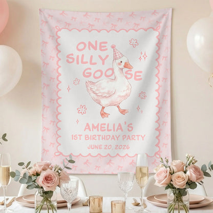 One Silly Goose First Birthday Banner Personalized Goose 1st Birthday Backdrop Custom Name Birthday Banner