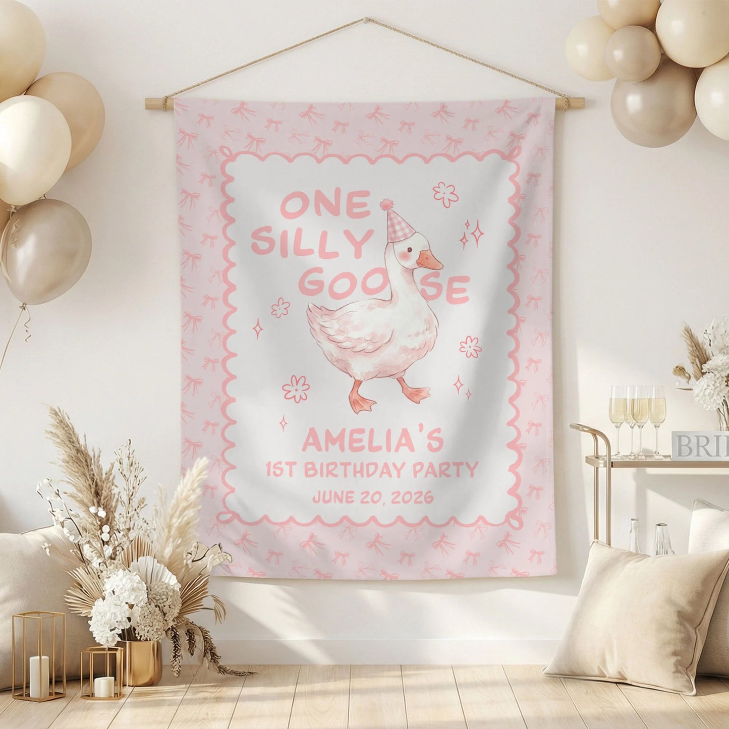 One Silly Goose First Birthday Banner Personalized Goose 1st Birthday Backdrop Custom Name Birthday Banner