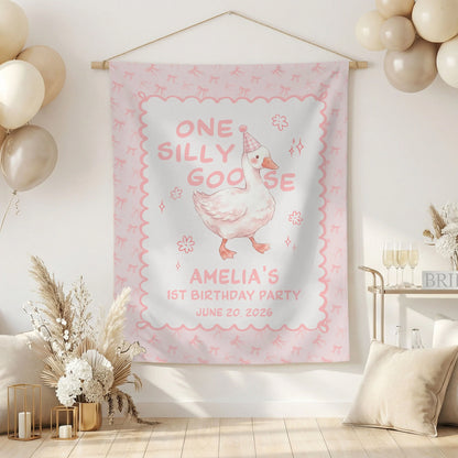 One Silly Goose First Birthday Banner Personalized Goose 1st Birthday Backdrop Custom Name Birthday Banner