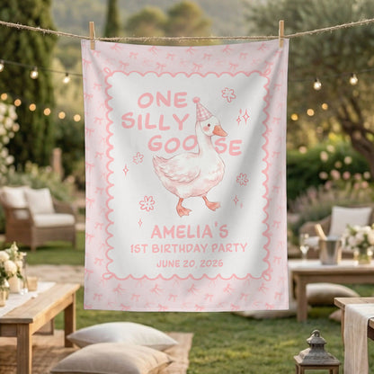 One Silly Goose First Birthday Banner Personalized Goose 1st Birthday Backdrop Custom Name Birthday Banner