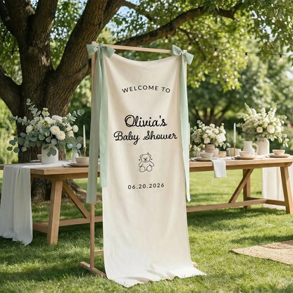 Minimalist Baby Shower Banner Personalized Custom Name Baby Shower Welcome Backdrop Decor