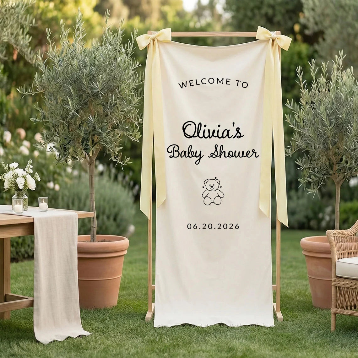 Minimalist Baby Shower Banner Personalized Custom Name Baby Shower Welcome Backdrop Decor