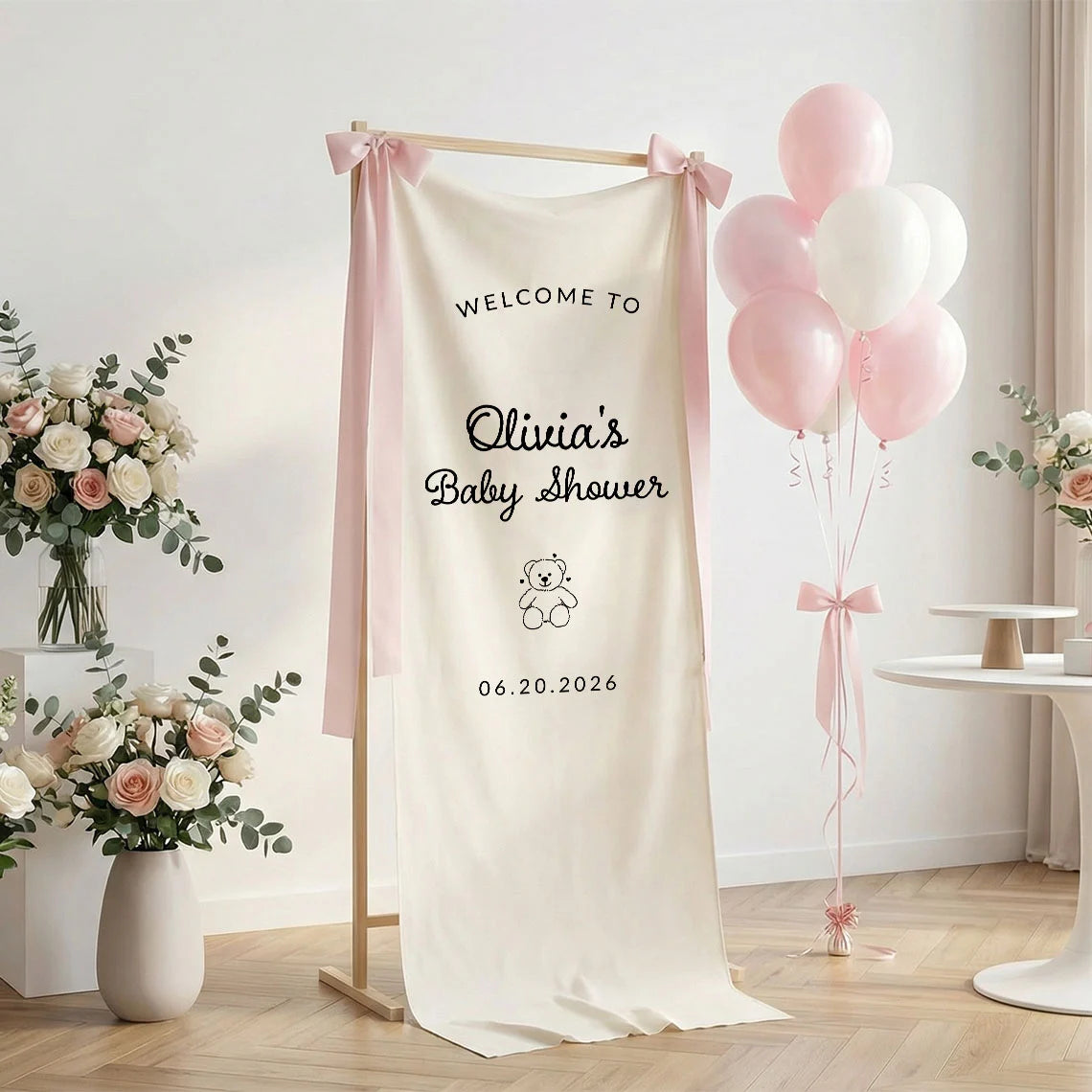Minimalist Baby Shower Banner Personalized Custom Name Baby Shower Welcome Backdrop Decor