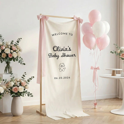 Minimalist Baby Shower Banner Personalized Custom Name Baby Shower Welcome Backdrop Decor