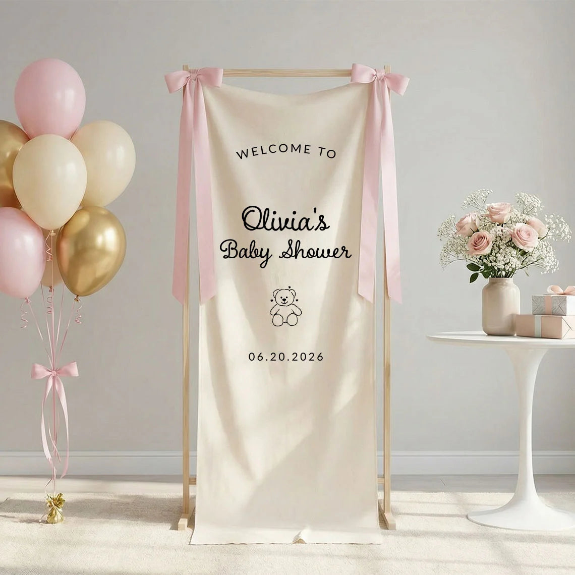 Minimalist Baby Shower Banner Personalized Custom Name Baby Shower Welcome Backdrop Decor