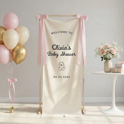 Minimalist Baby Shower Banner Personalized Custom Name Baby Shower Welcome Backdrop Decor