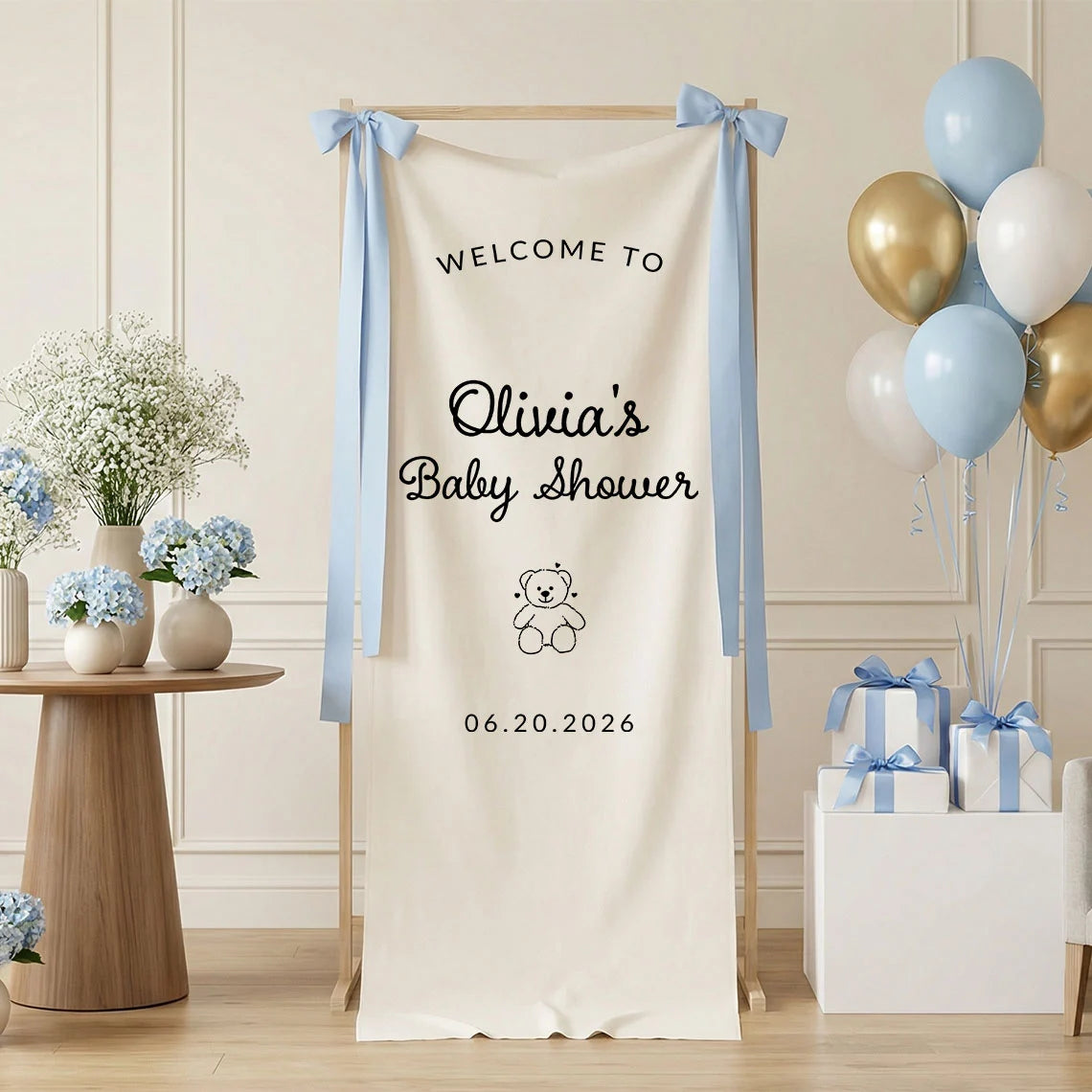 Minimalist Baby Shower Banner Personalized Custom Name Baby Shower Welcome Backdrop Decor