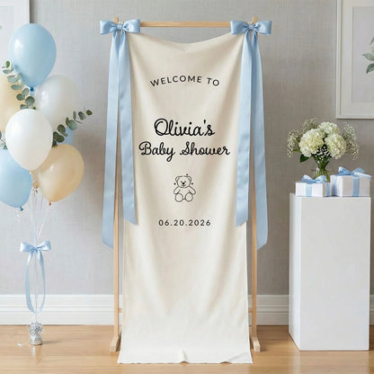 Minimalist Baby Shower Banner Personalized Custom Name Baby Shower Welcome Backdrop Decor