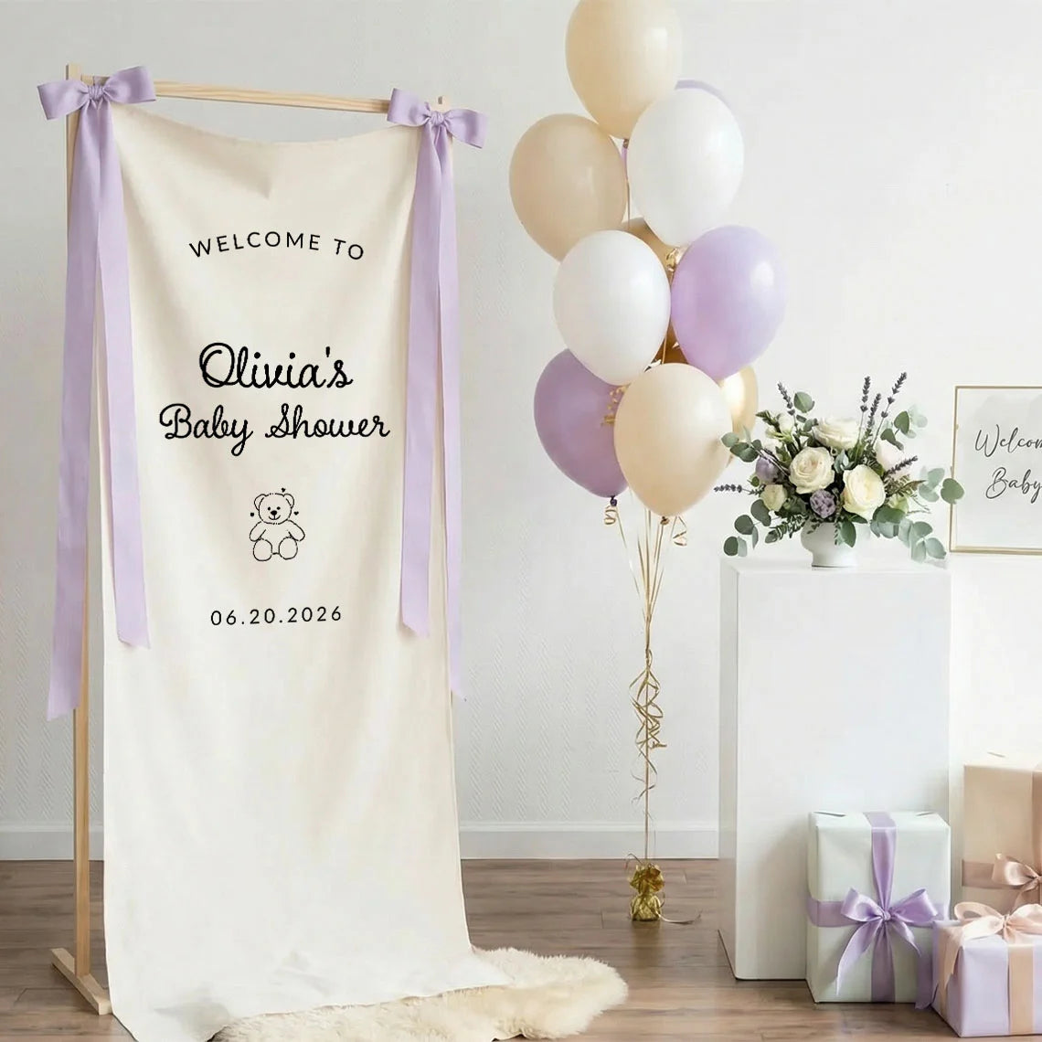 Minimalist Baby Shower Banner Personalized Custom Name Baby Shower Welcome Backdrop Decor