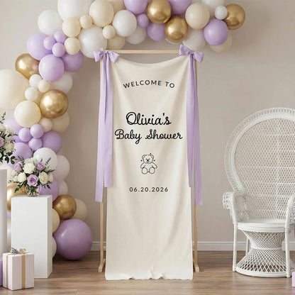 Minimalist Baby Shower Banner Personalized Custom Name Baby Shower Welcome Backdrop Decor