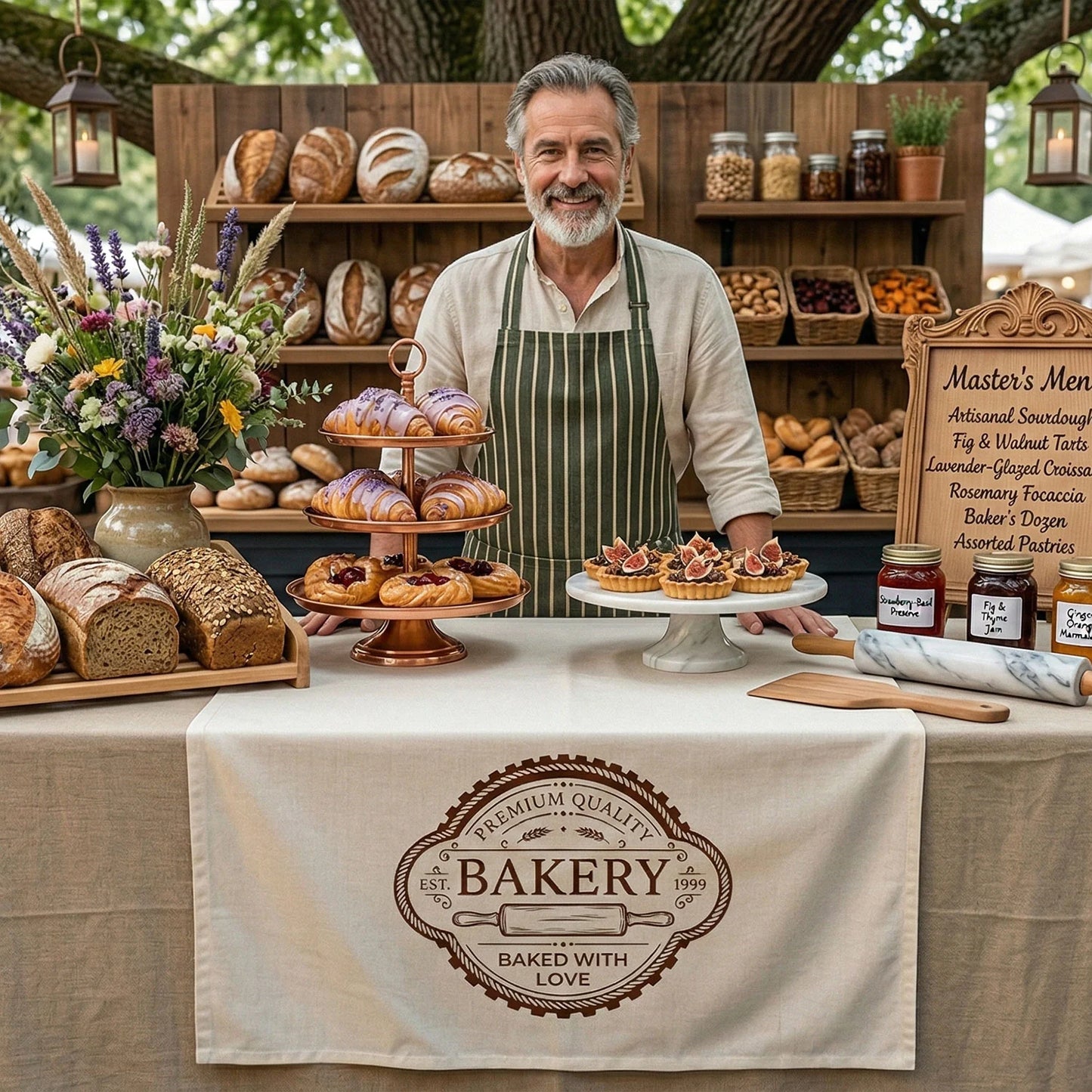 Custom Logo Table Runner Personalized Business Table Runner Bakery Market Booth Display