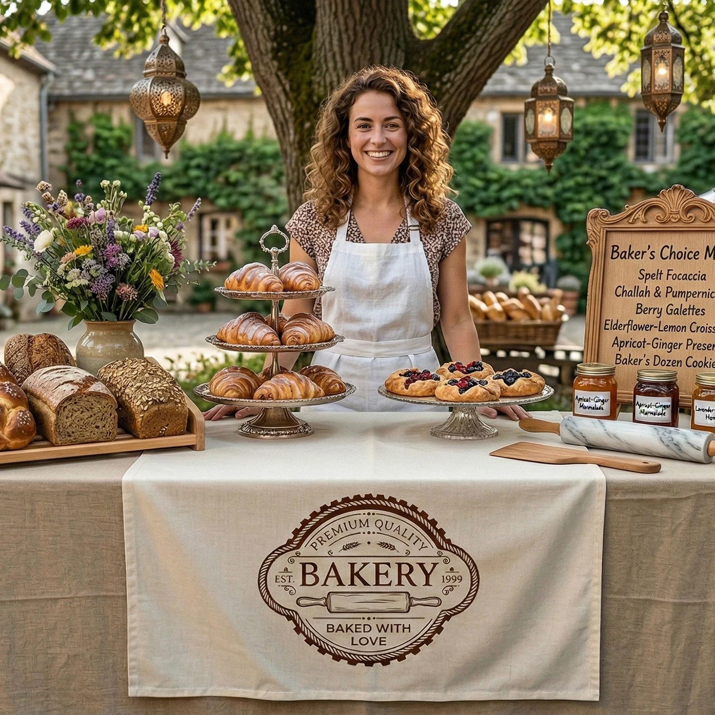 Custom Logo Table Runner Personalized Business Table Runner Bakery Market Booth Display