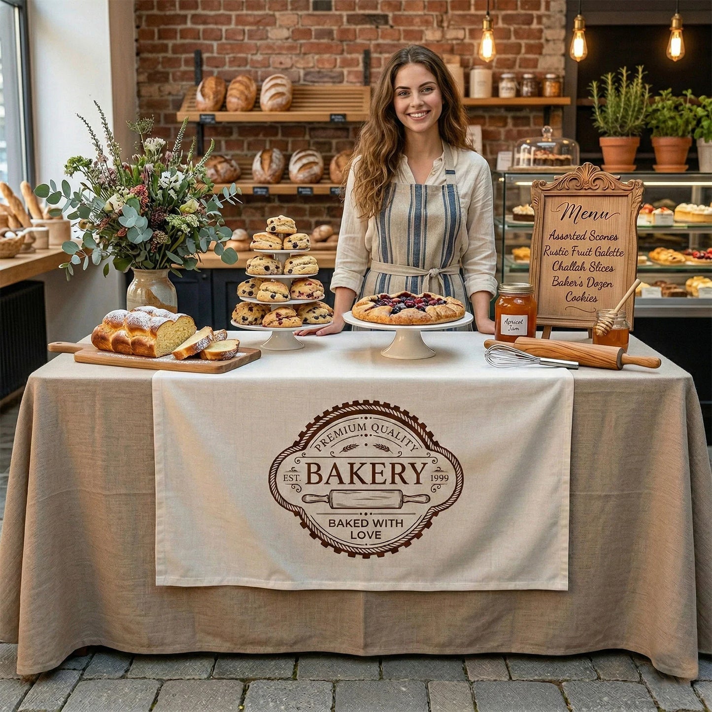 Custom Logo Table Runner Personalized Business Table Runner Bakery Market Booth Display