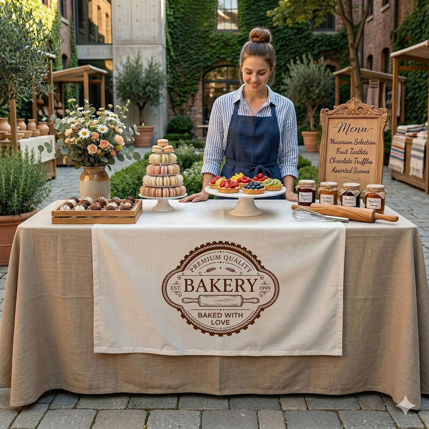 Custom Logo Table Runner Personalized Business Table Runner Bakery Market Booth Display