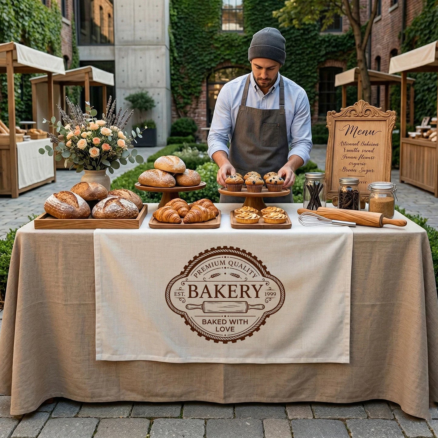 Custom Logo Table Runner Personalized Business Table Runner Bakery Market Booth Display