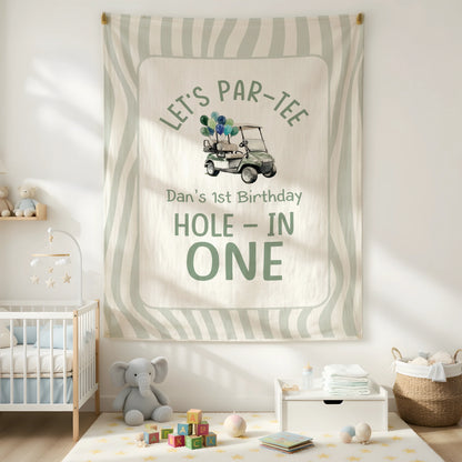 Golf First Birthday Banner Personalized Hole In One Birthday Banner Custom Name Party Decor
