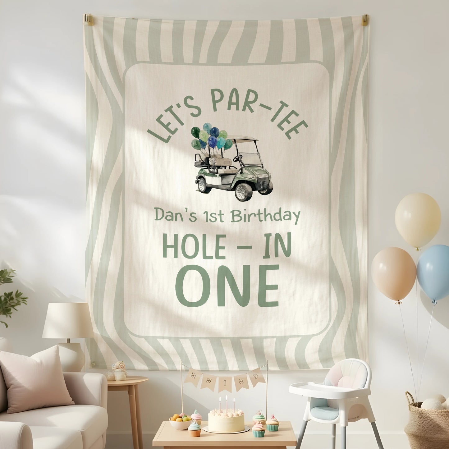 Golf First Birthday Banner Personalized Hole In One Birthday Banner Custom Name Party Decor
