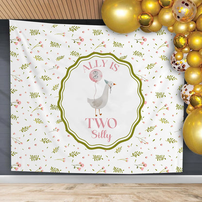 Silly Goose 2nd Birthday Tapestry Personalized Two Silly Goose Party Backdrop Custom Name Birthday Banner