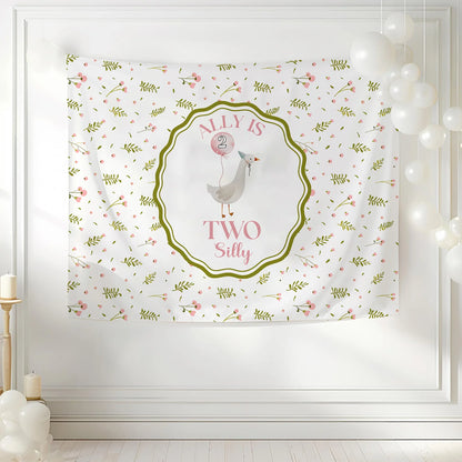 Silly Goose 2nd Birthday Tapestry Personalized Two Silly Goose Party Backdrop Custom Name Birthday Banner