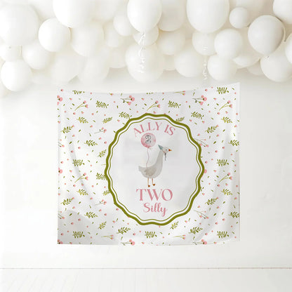 Silly Goose 2nd Birthday Tapestry Personalized Two Silly Goose Party Backdrop Custom Name Birthday Banner