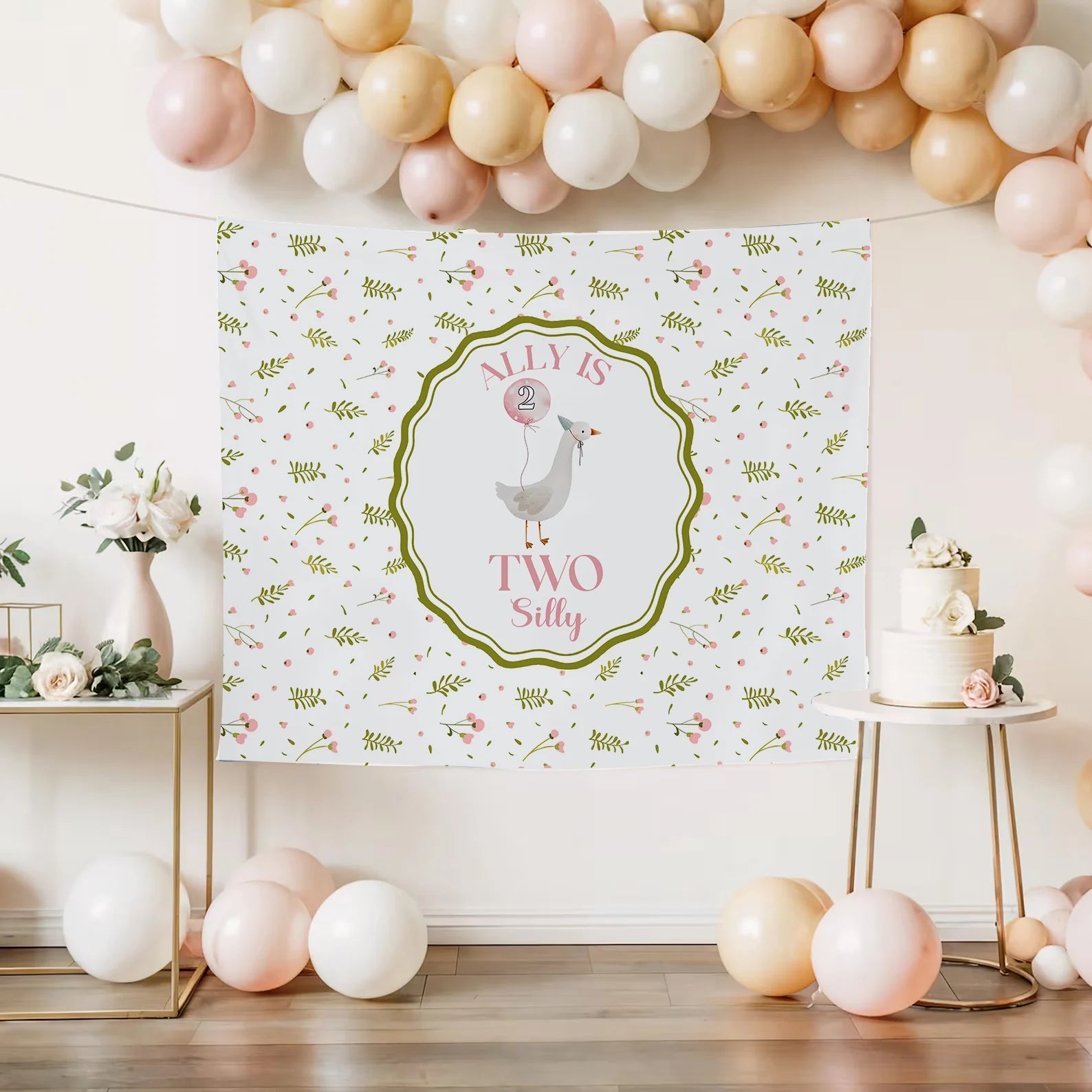 Silly Goose 2nd Birthday Tapestry Personalized Two Silly Goose Party Backdrop Custom Name Birthday Banner