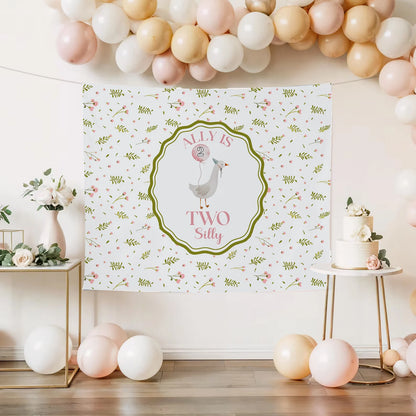 Silly Goose 2nd Birthday Tapestry Personalized Two Silly Goose Party Backdrop Custom Name Birthday Banner