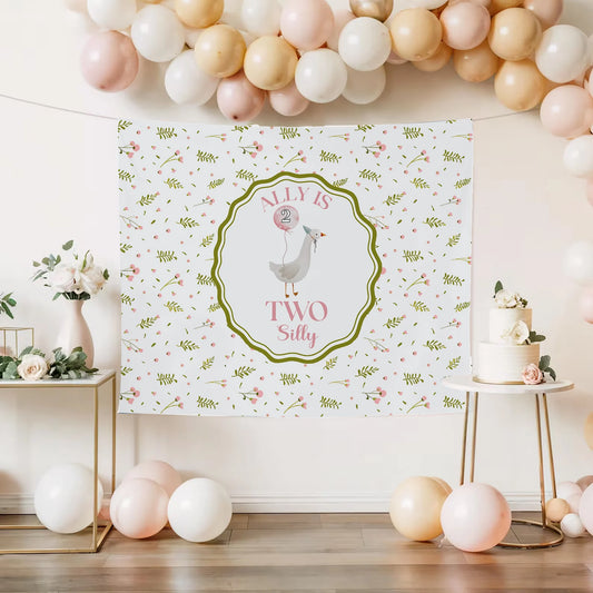 Silly Goose 2nd Birthday Tapestry Personalized Two Silly Goose Party Backdrop Custom Name Birthday Banner