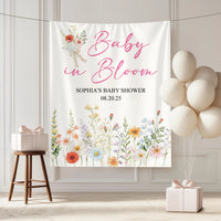 Baby In Bloom Baby Shower Tapestry Personalized Custom Name Floral Baby Shower Backdrop Banner