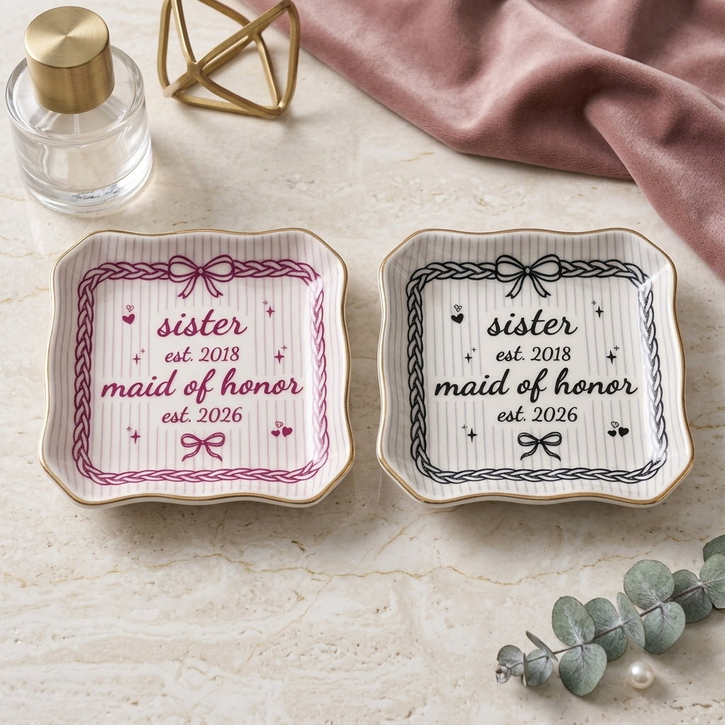 Personalised Bestie Trinket Dish, Jewelry Ring Dish, Ceramic Trinket Tray for Best Friend