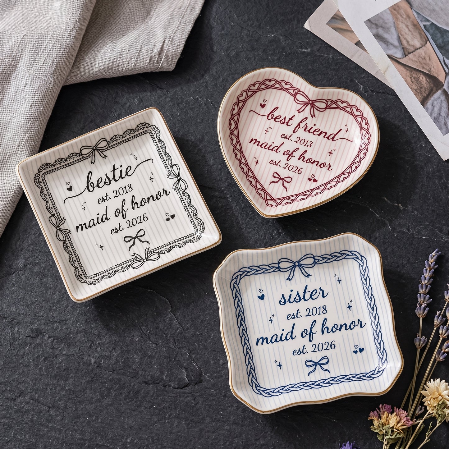 Personalised Bestie Trinket Dish, Jewelry Ring Dish, Ceramic Trinket Tray for Best Friend