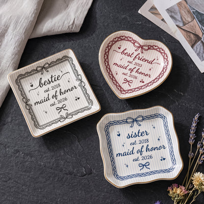 Personalised Bestie Trinket Dish, Jewelry Ring Dish, Ceramic Trinket Tray for Best Friend