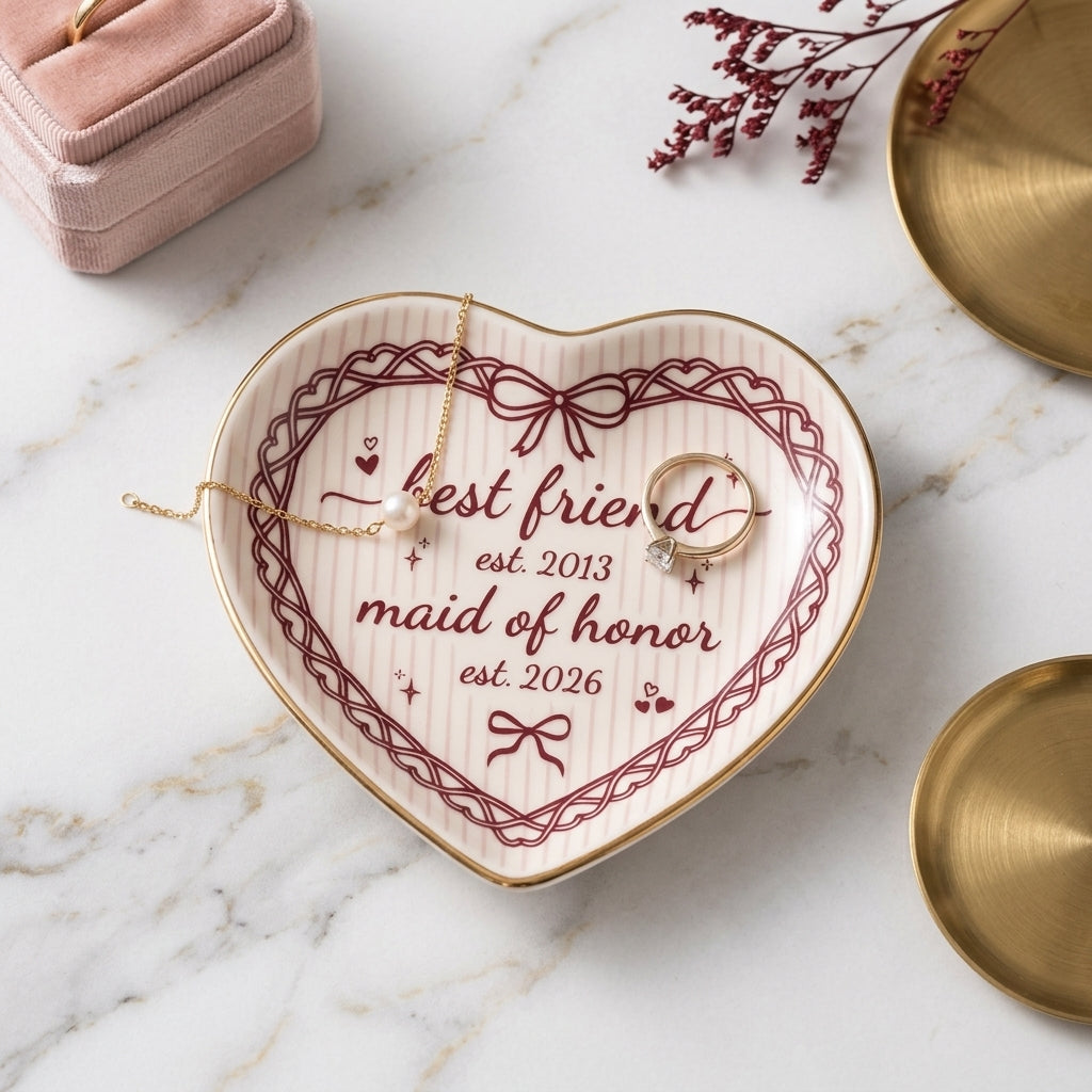 Personalised Bestie Trinket Dish, Jewelry Ring Dish, Ceramic Trinket Tray for Best Friend