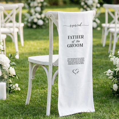 Reserved Father of the Groom Memorial Chair Sign Personalized Wedding Chair Sign Linen Ceremony Decor