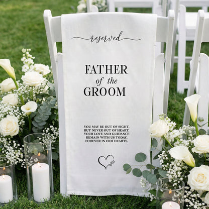 Reserved Father of the Groom Memorial Chair Sign Personalized Wedding Chair Sign Linen Ceremony Decor