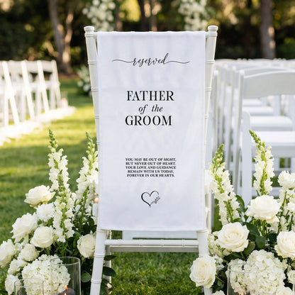 Reserved Father of the Groom Memorial Chair Sign Personalized Wedding Chair Sign Linen Ceremony Decor