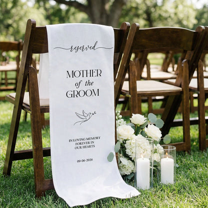 Reserved Mother of the Groom Memorial Chair Sign Personalized Wedding Memory Chair Cover