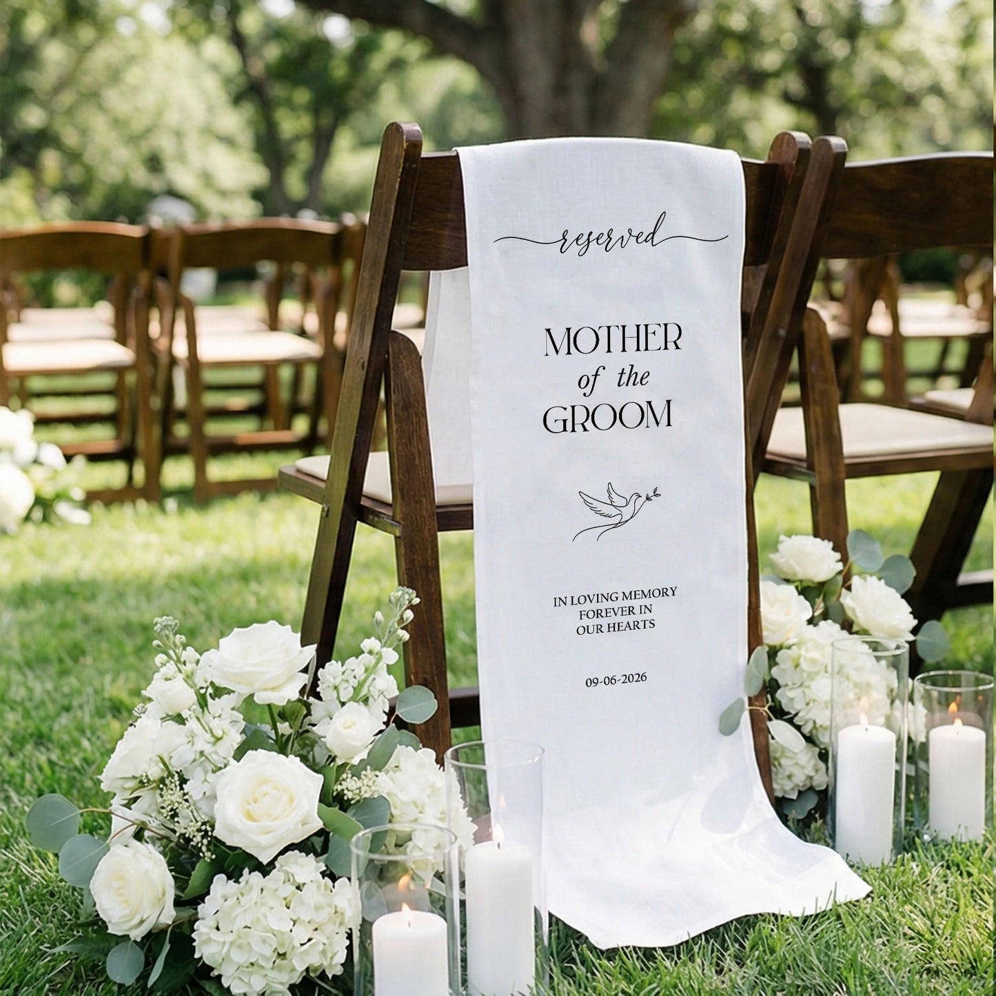 Reserved Mother of the Groom Memorial Chair Sign Personalized Wedding Memory Chair Cover