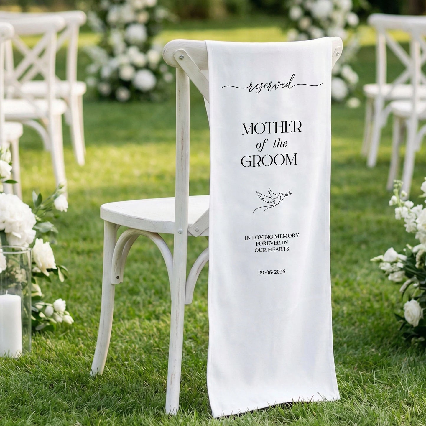 Reserved Mother of the Groom Memorial Chair Sign Personalized Wedding Memory Chair Cover