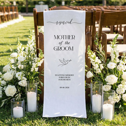 Reserved Mother of the Groom Memorial Chair Sign Personalized Wedding Memory Chair Cover